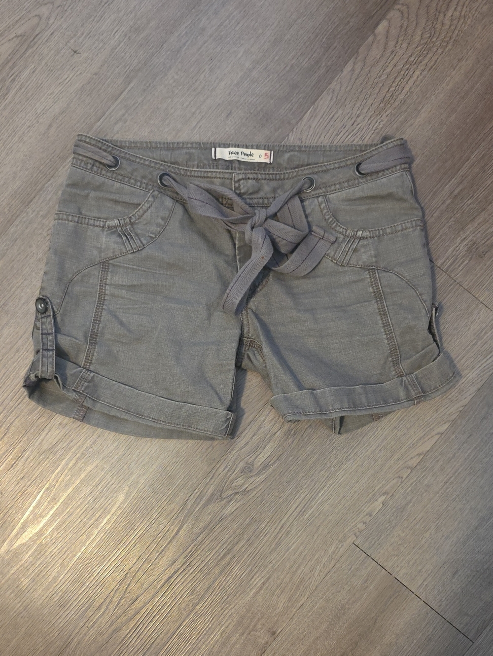 Free People Gray Utility Cargo Shorts Drawstring Waist 100% Cotton Size 0